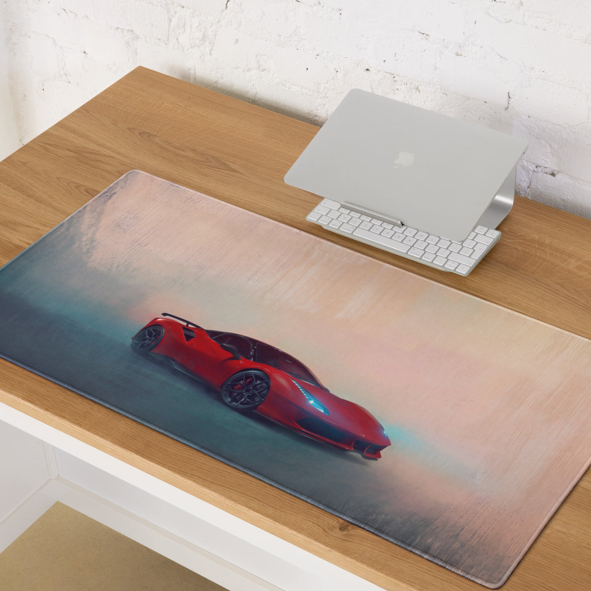 Ferrari 488 Pista inspired corsa edition smooth rectangular red sports car graphic gaming mousepad with stitched edges