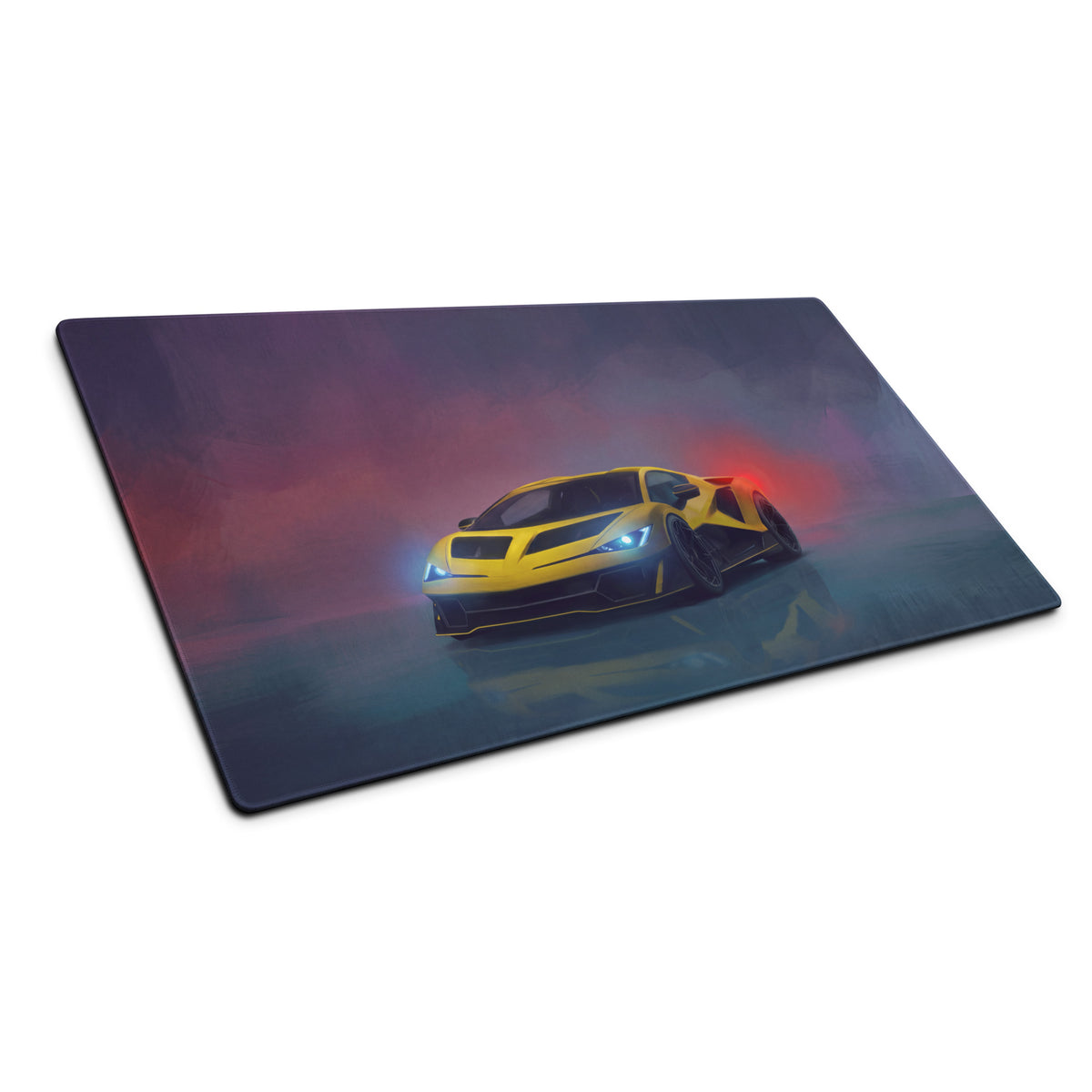 Vibrant yellow lamborghini revuelto inspired giallo gaming mousepad with high precision xl smooth surface and dark gradient background