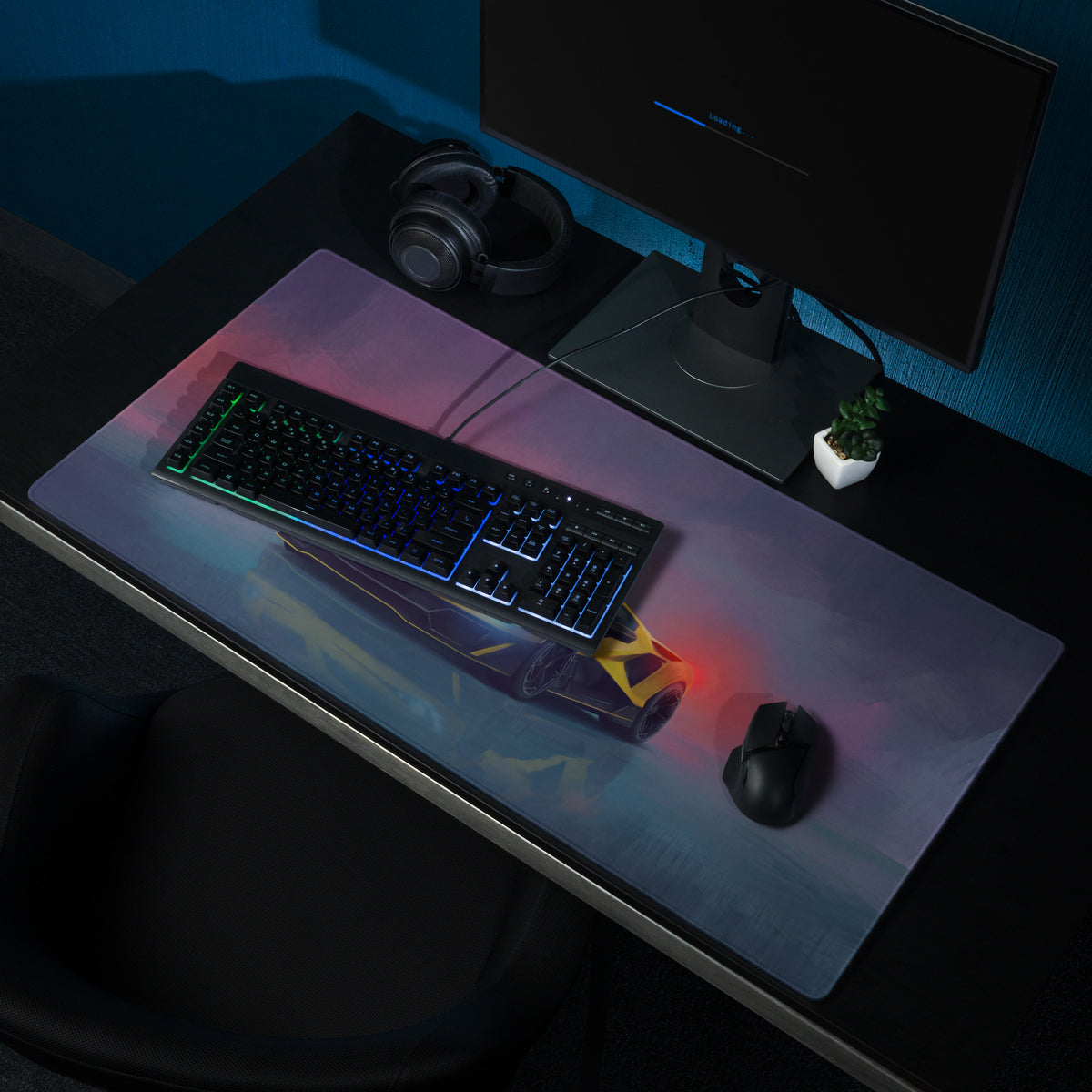 Lamborghini Revuelto inspired giallo xl gaming mousepad with high precision translucent purple and blue gradient design