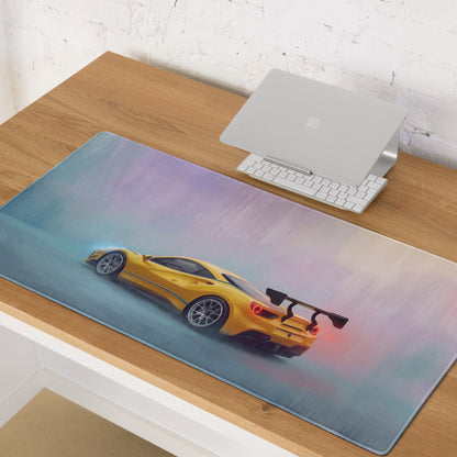 Yellow sports car graphic on ferrari 488 gt3 inspired non-slip rubber base gaming mousepad