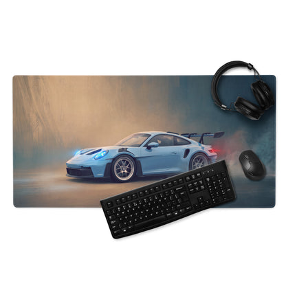 Porsche 911 GT3 RS Inspired Gulf Blue Desk Mat – Smooth Cloth PC Setup Mousepad