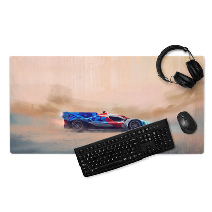 Bmw m hybrid v8 inspired art car desk mat with vibrant blue red race car design and high dpi smooth tracking surface