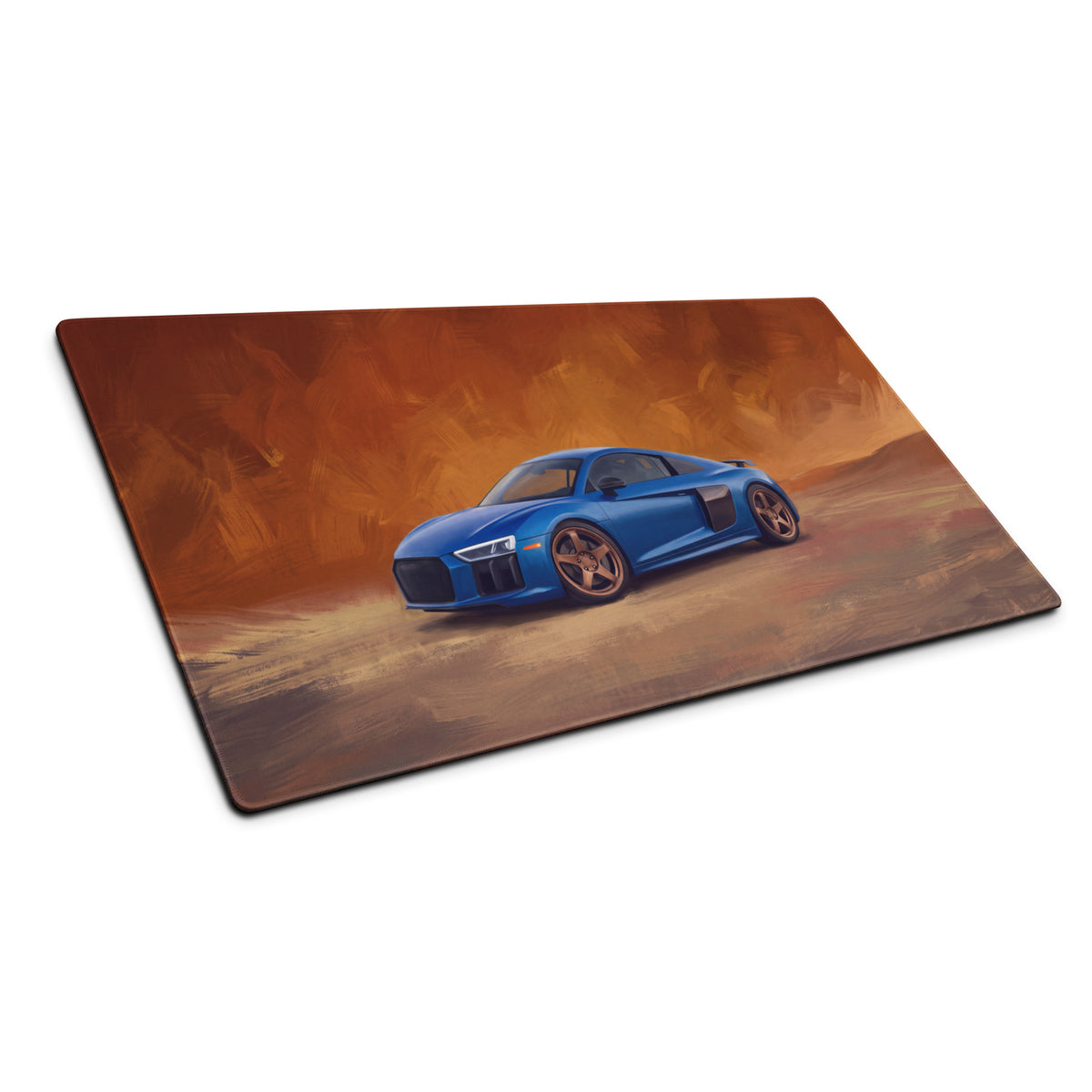 Blue audi r8 sports car graphic printed on a sepang blue desk pad non-slip rubber base xl mouse mat