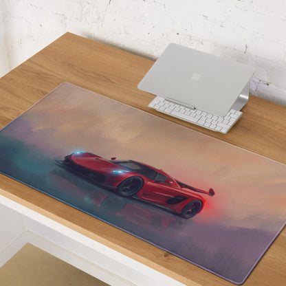 Koenigsegg Jesko inspired cherry red ultra glide XL transparent gaming mousepad with red sports car graphic print