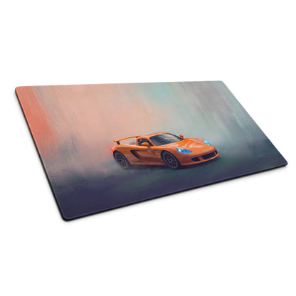 Rectangular glass cutting board with orange Porsche Carrera GT inspired sports car graphic print