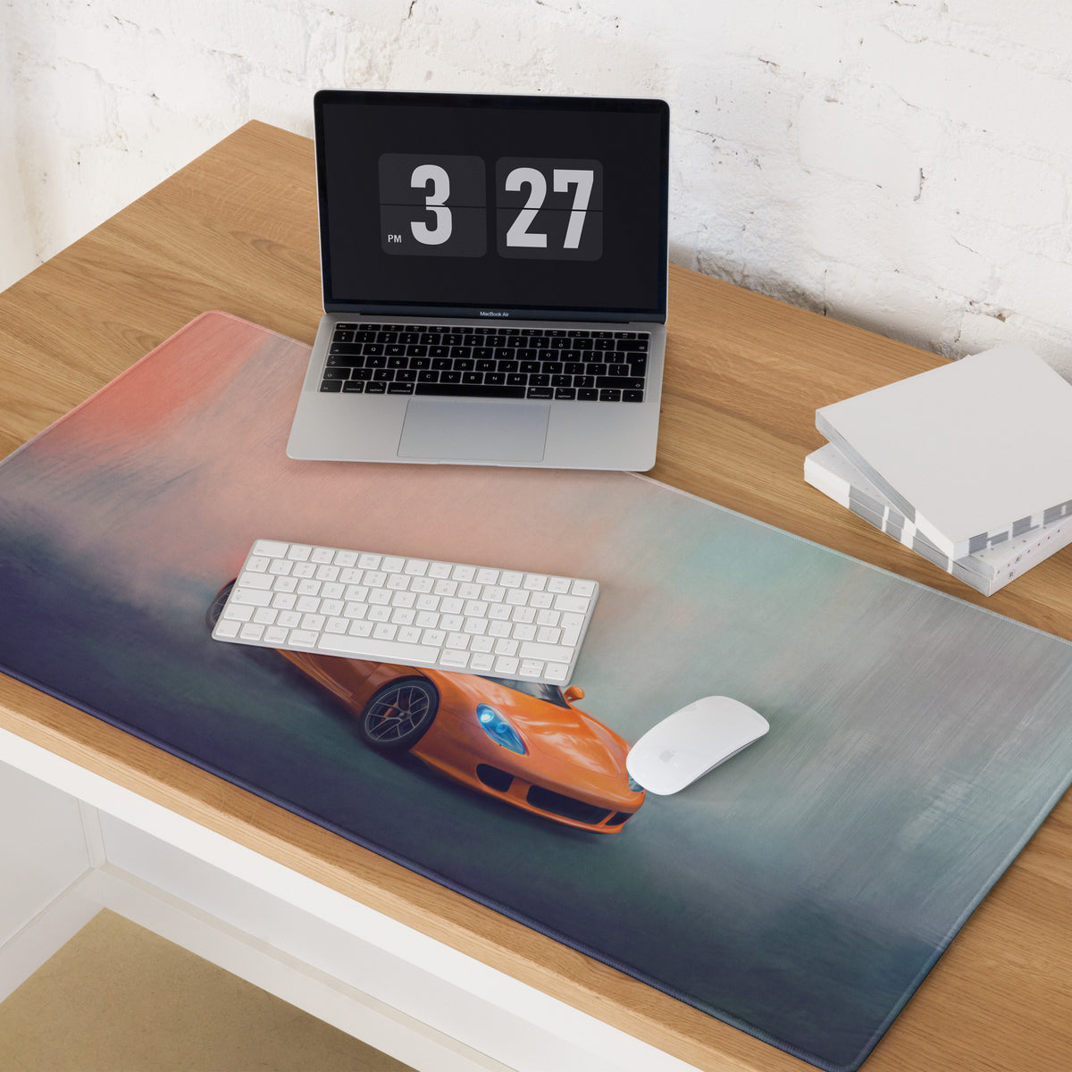 Orange sports car graphic printed on large rectangular ultra-glide cloth gaming mousepad porsche carrera gt inspired arancio edition