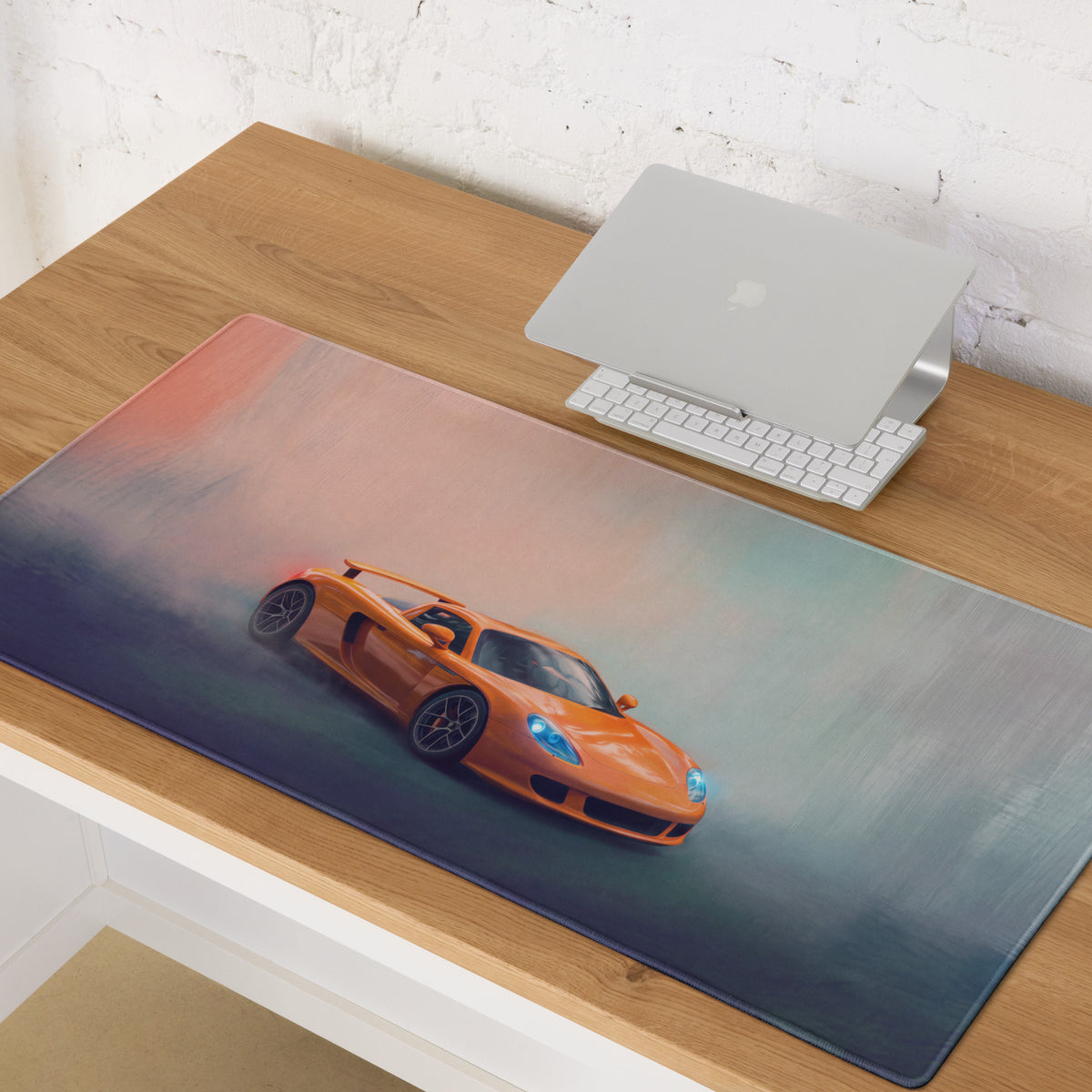 Sleek rectangular ultra-glide cloth gaming mousepad featuring vibrant orange porsche carrera gt arancio edition car graphic