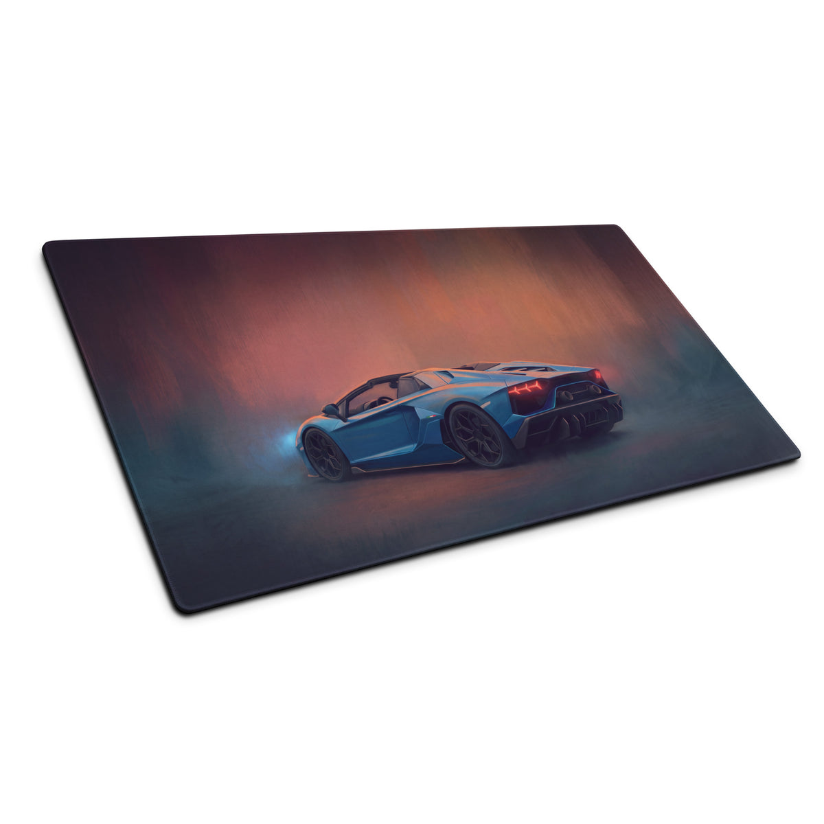 Blue lamborghini aventador convertible illustration on a non slip rubber gaming mousepad rectangular desk mat