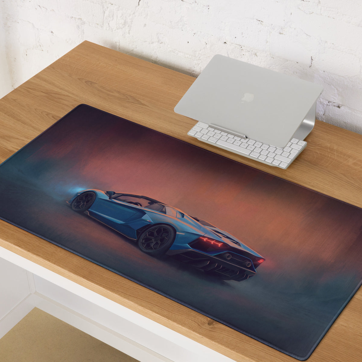 Blue Lamborghini Aventador racing car graphic printed on non-slip rubber gaming mousepad desk mat