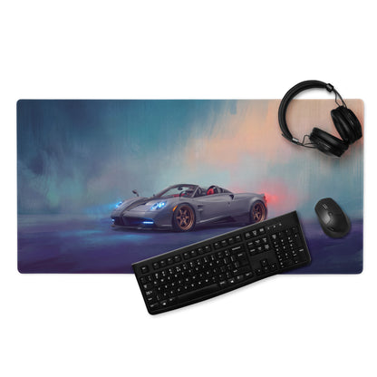 Gray pagani huayra convertible graphic printed on gold leaf stitched edge rectangular desk pad mouse mat