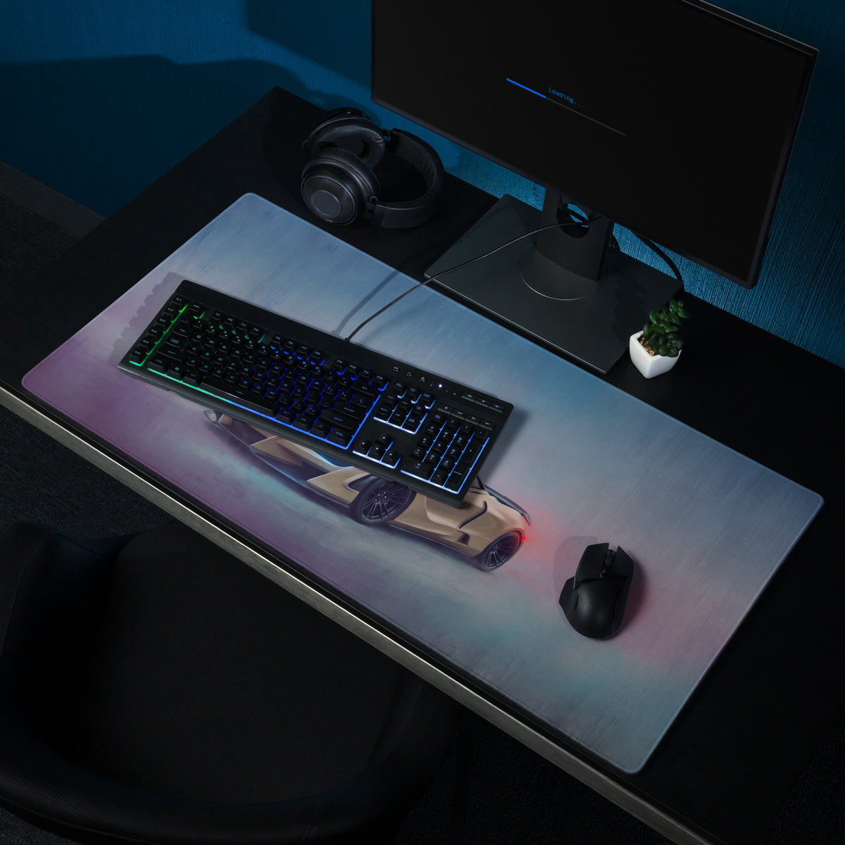 A sleek rectangular McLaren 720S inspired Sahara gold gaming mousepad with vibrant beige sports car graphic and non-slip rubber base