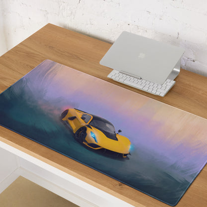 Yellow sports car graphic on purple and teal hennessey venom f5 inspired solar yellow micro-weave gaming mousepad