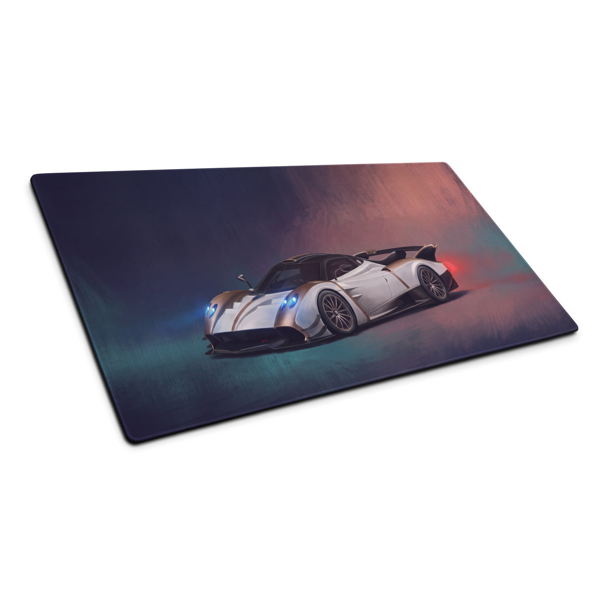 White pagani huayra sports car graphic printed on rectangular ultra-glide stitched edge gaming mouse pad