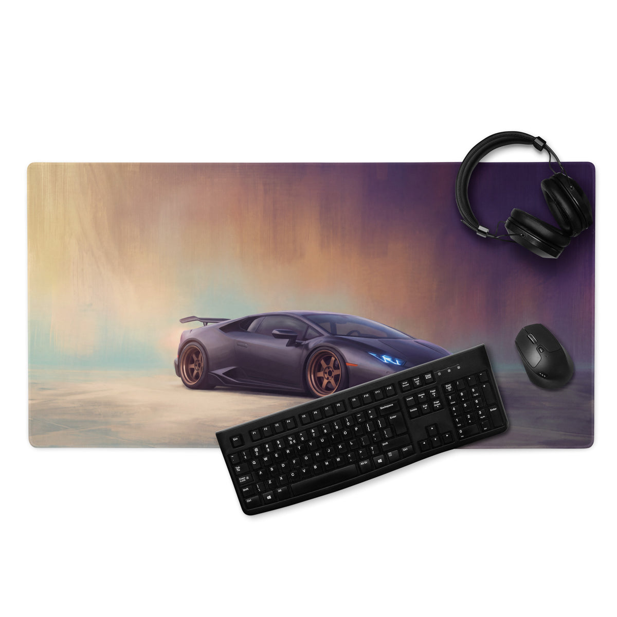 Black lamborghini huracán graphic printed on matte graphite cloth rectangular gaming mousepad for ultra-glide setup
