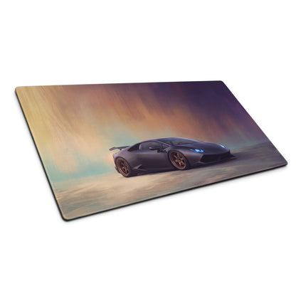Black lamborghini huracán inspired matte graphite ultra glide cloth desk mat with sports car graphic on top