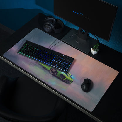 A sleek rectangular gaming mousepad with a vibrant green Porsche 911 GT2 RS graphic and non-slip rubber base