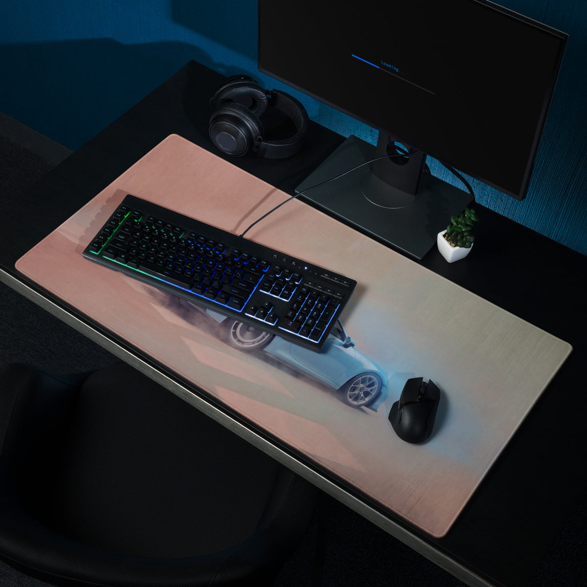 Porsche 911 gt3 inspired sky blue xl gaming mousepad with sleek rectangular design and detailed sports car graphic