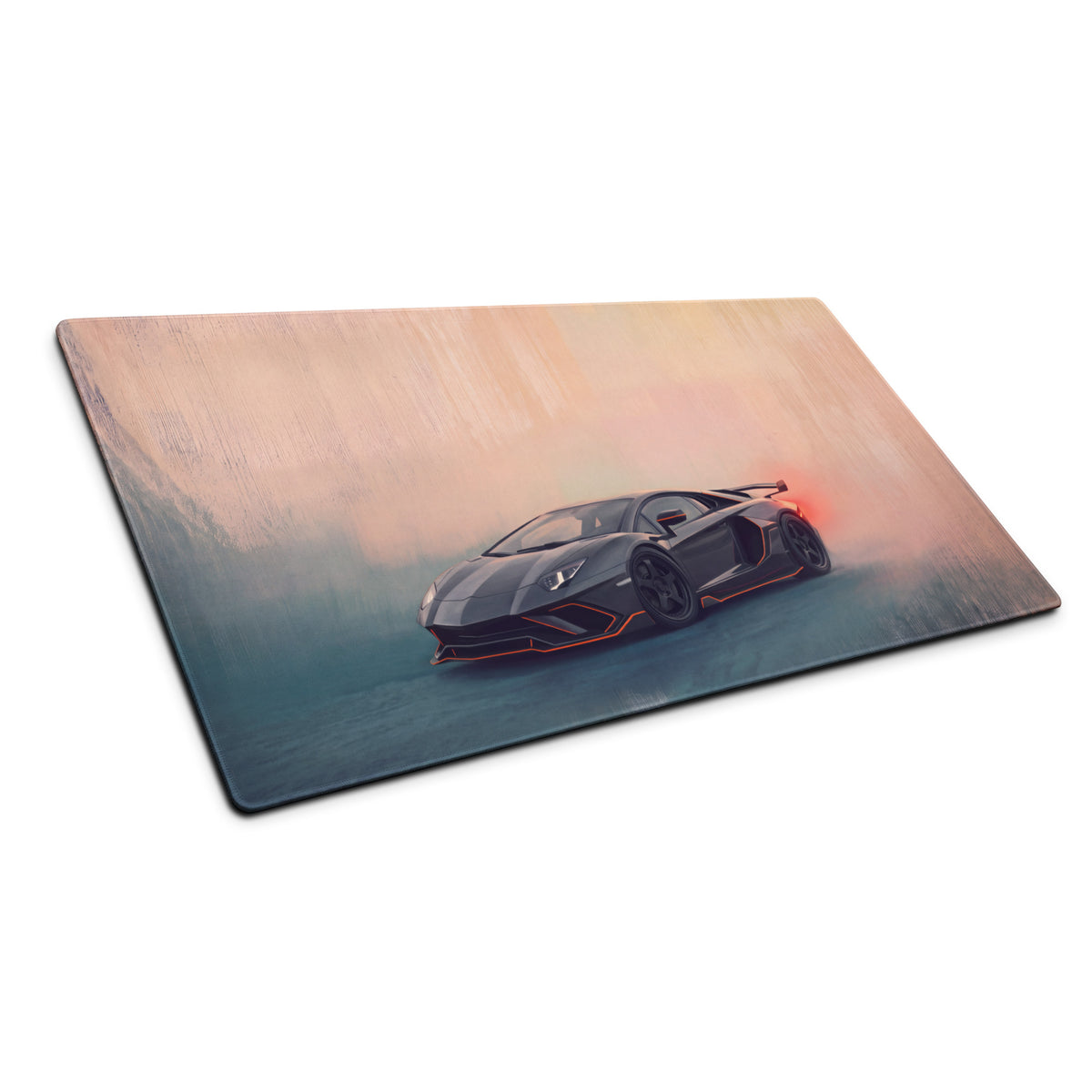 Black and orange Lamborghini Aventador inspired stealth orange desk mat with high-precision XL gaming mousepad design