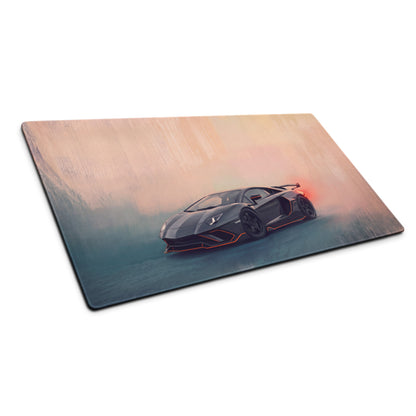 Black and orange Lamborghini Aventador inspired stealth orange desk mat with high-precision XL gaming mousepad design