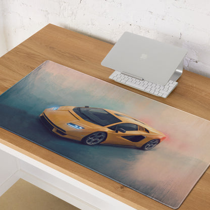 Yellow lamborghini countach inspired heritage desk pad with sports car graphic non slip rubber mouse mat