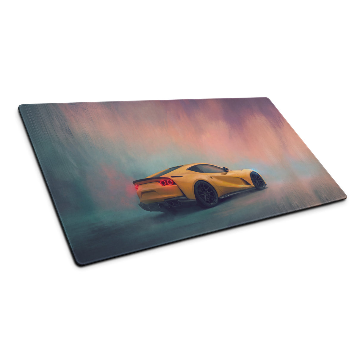 Yellow sports car graphic on ferrari 812 superfast inspired giallo sunset extended non slip rubber mousepad