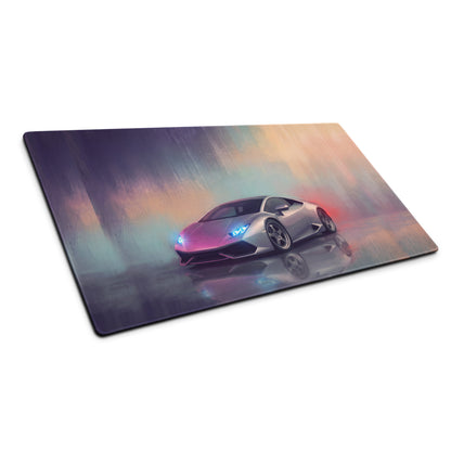Silver Lamborghini Huracán inspired Argento Reflection ultra-glide cloth desk mat with sports car graphic on rectangular mousepad
