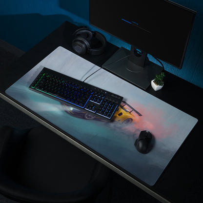 Ferrari 296 GT3 inspired giallo apex gaming mousepad with low-friction cloth featuring yellow sports car design