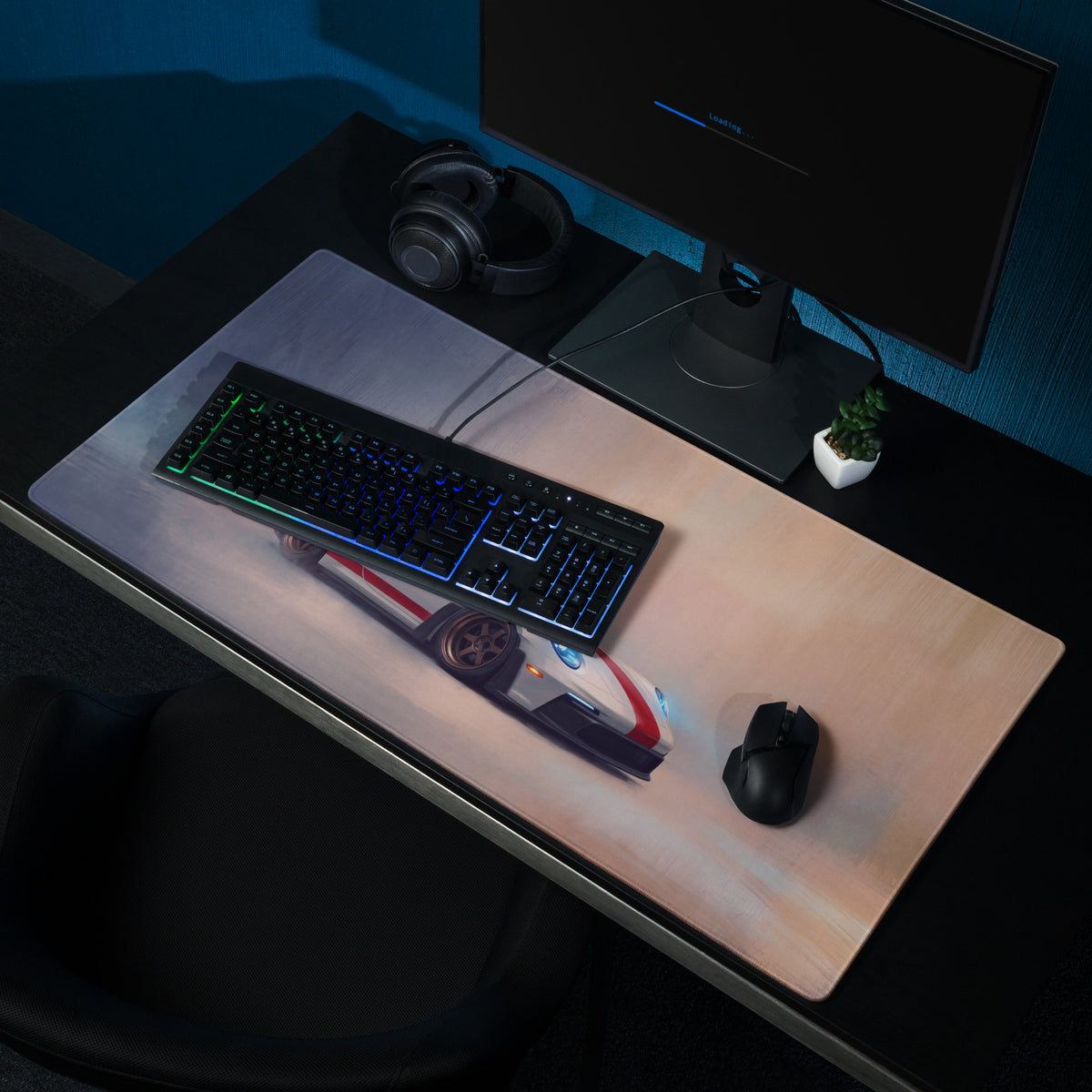 Rectangular non-slip gaming mousepad featuring a red and white Porsche 911 GT3 RS racing car print for extended use
