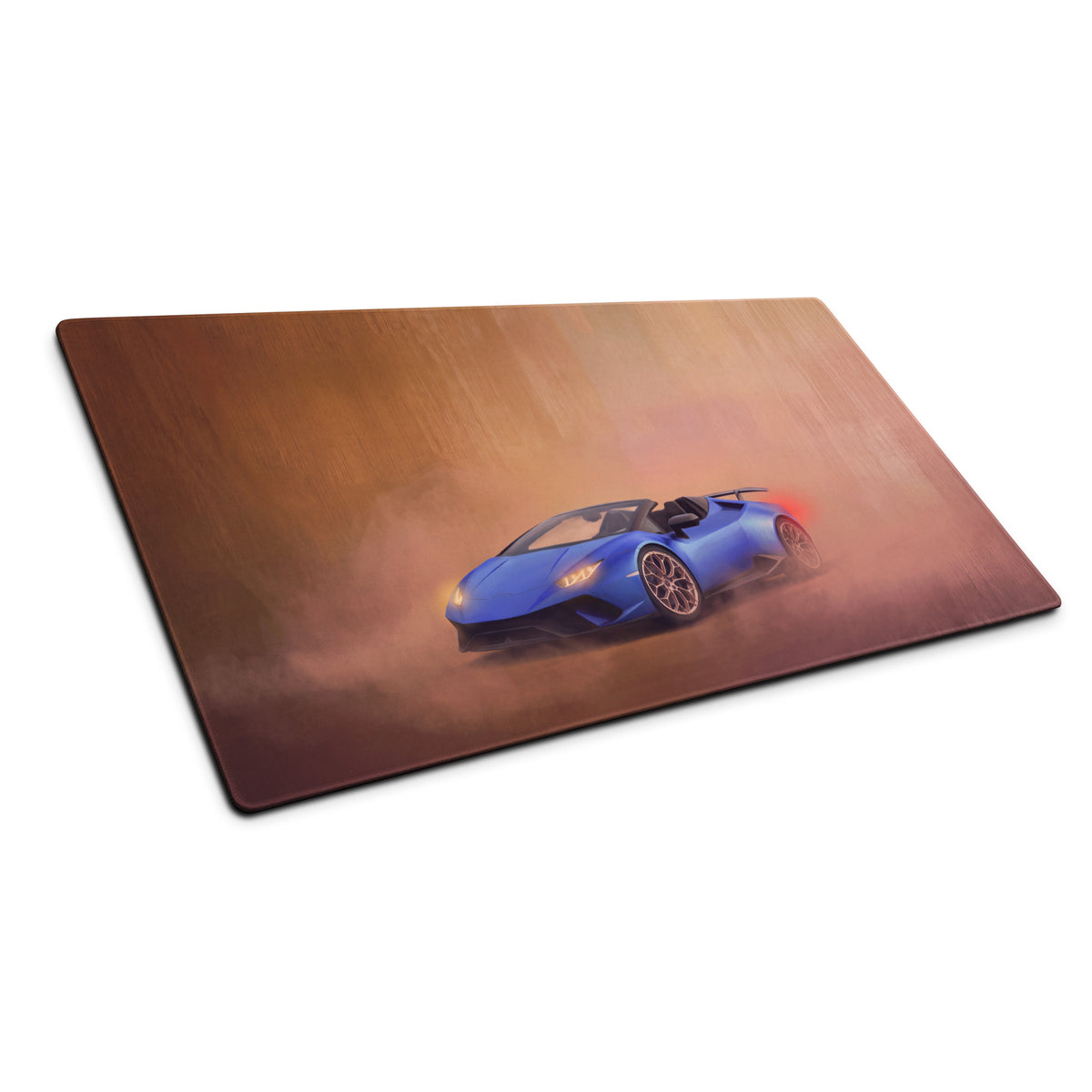 Blue lamborghini huracán convertible sports car graphic printed on cobalt sunset desk mat xl gaming mousepad