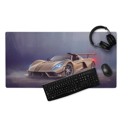 Gold-colored racing car graphic on a gold rectangular low-friction cloth hennessey venom f5 inspired mousepad