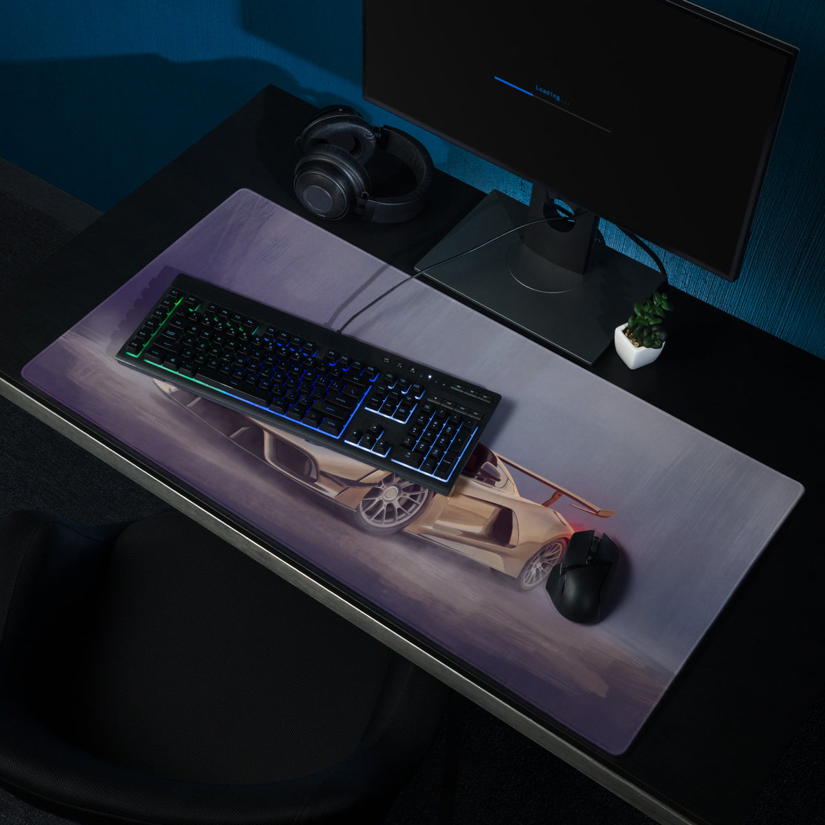 Hennessey Venom F5 inspired champagne edition low-friction cloth gaming mousepad with tan sports car illustration