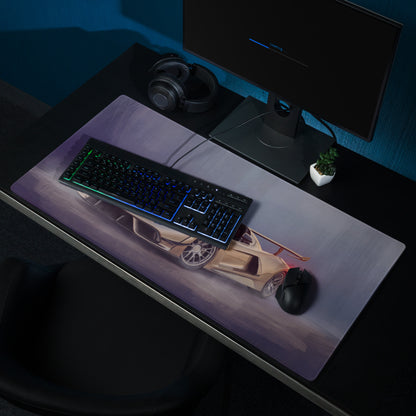 Hennessey Venom F5 inspired champagne edition low-friction cloth gaming mousepad with tan sports car illustration