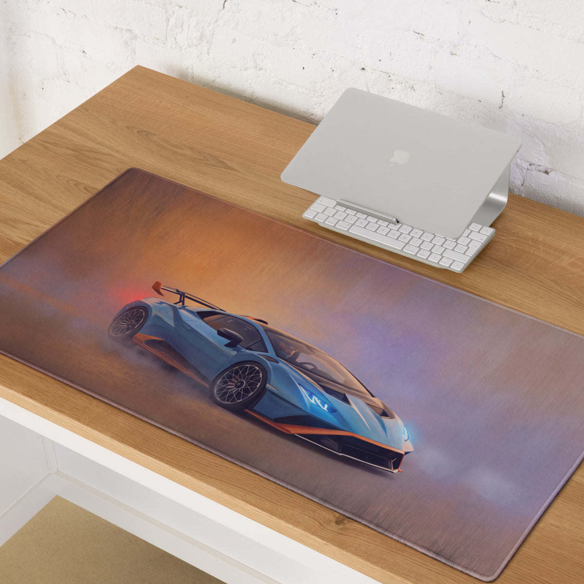 Lamborghini huracán sto inspired gulf edition desk pad with blue and orange sports car graphic non-slip mouse mat
