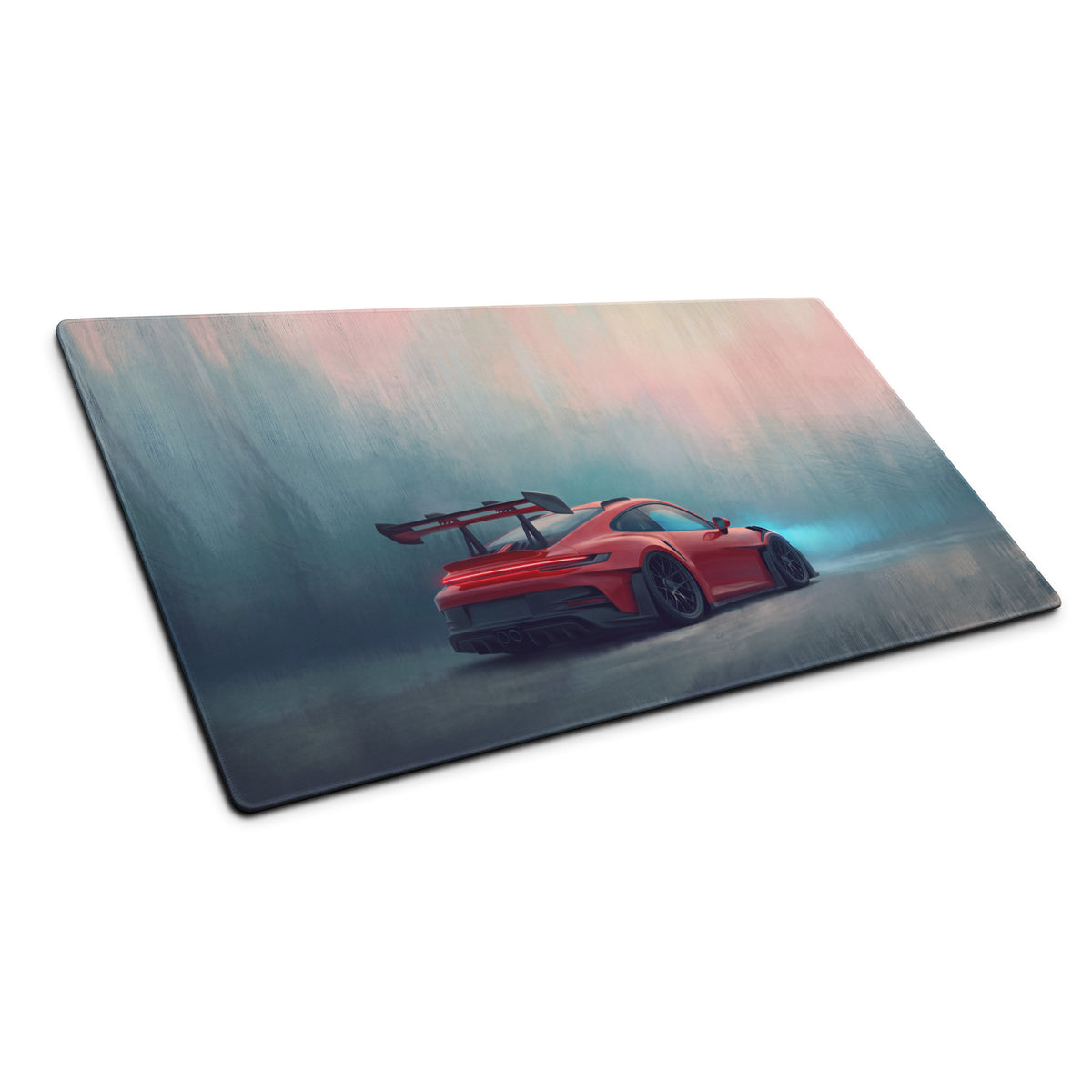 Porsche 911 GT3 RS inspired crimson apex desk mat with red sports car graphic high-precision XL gaming mousepad