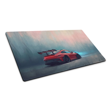Porsche 911 GT3 RS inspired crimson apex desk mat with red sports car graphic high-precision XL gaming mousepad
