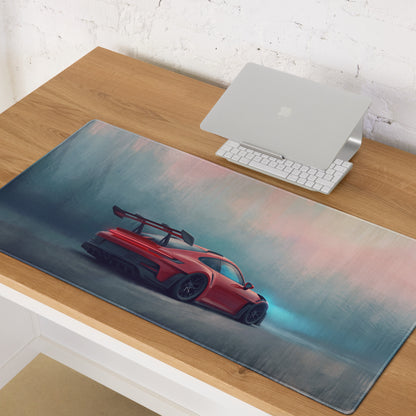 Red porsche 911 gt3 rs inspired crimson apex desk mat soft textured rectangular gaming mousepad with subtle gradient