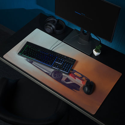 Acura nsx inspired pearl widebody rectangular gaming mousepad with stitched edge and futuristic gray white red car graphic