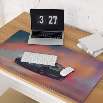 Porsche 911 gt3 rs inspired irish green extended non-slip desk pad with vibrant gradient and dark green sports car design