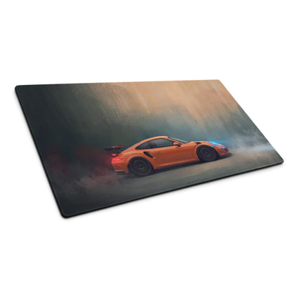 Orange porsche 911 sports car graphic printed on low-friction cloth rectangular gaming mousepad desk mat