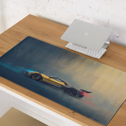 A sleek rectangular high precision xl gaming mousepad with a vibrant yellow and black ford gt sports car design