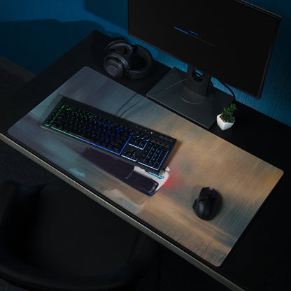 A sleek transparent bugatti chiron inspired pearl white desk pad with wood grain texture and rgb lighting edges
