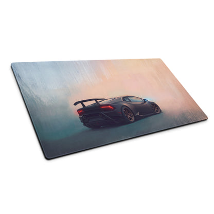 Black lamborghini huracán sports car graphic on glossy rectangular stealth bronze xl gaming mousepad