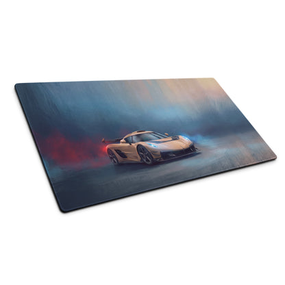 Koenigsegg Jesko inspired champagne gold rectangular gaming mousepad with low-friction cloth and gold hypercar drifting design