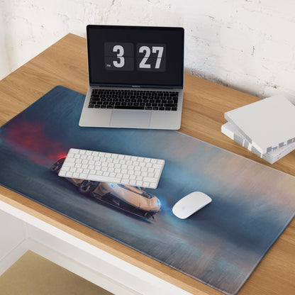 Koenigsegg jesko inspired champagne gold desk mat low-friction cloth mousepad with futuristic car graphic