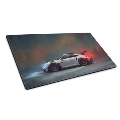 White porsche 911 gt3 rs inspired chalk white desk pad with sports car graphic non slip rectangular mouse mat