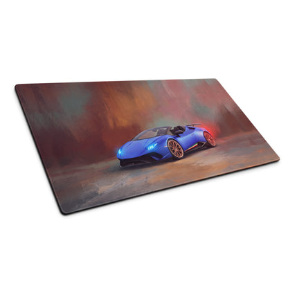 Blue lamborghini huracán convertible graphic printed on rectangular stitched edge gaming mousepad for ultra-glide use