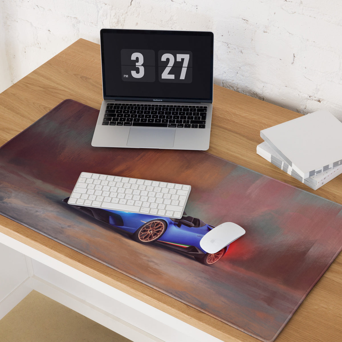 Blue lamborghini huracán spyder inspired sports car graphic on ultra-glide stitched edge gaming mousepad