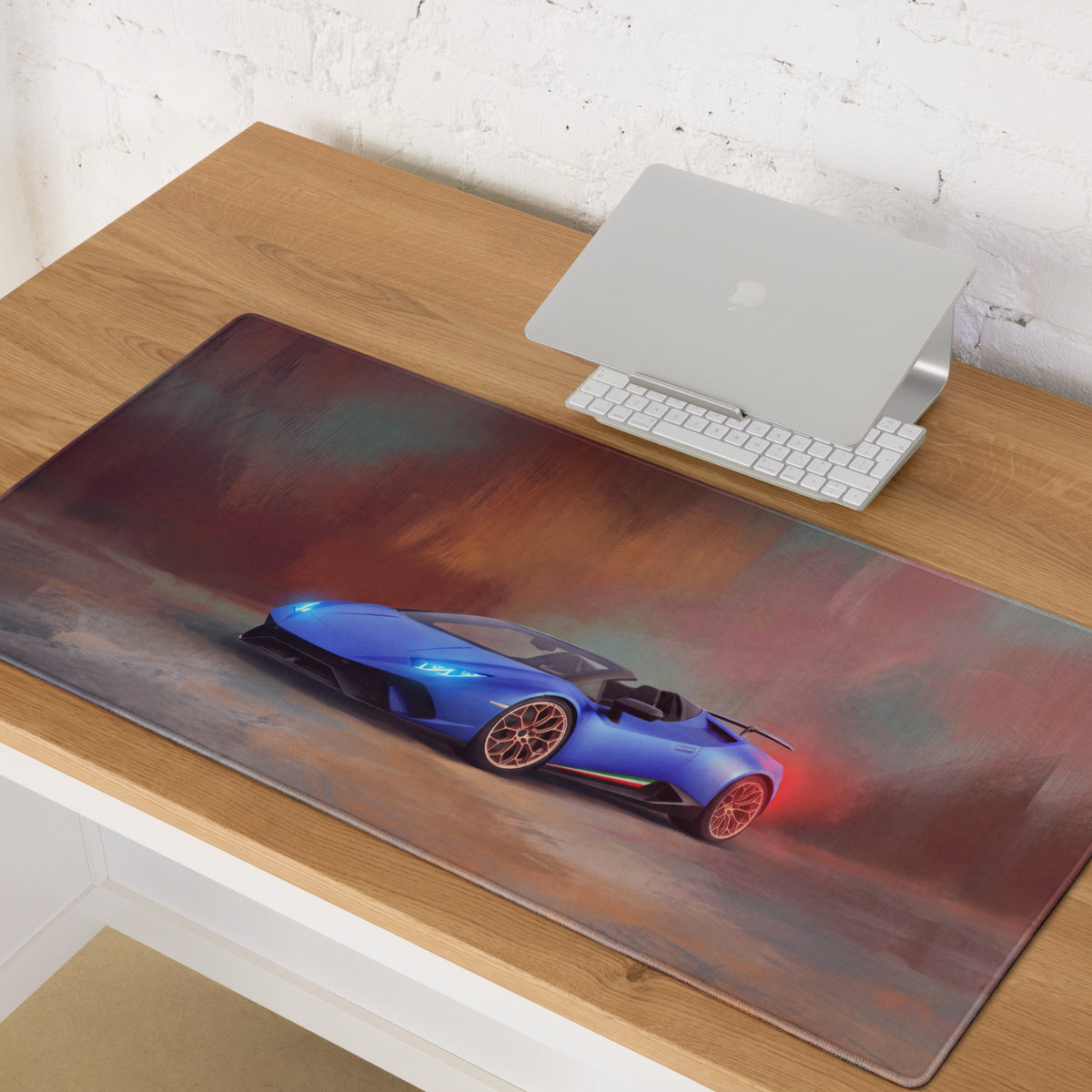 Blue lamborghini huracán spyder inspired rectangular mousepad with stitched edge ultra-glide surface for gaming