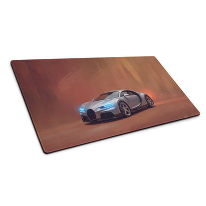 Silver bugatti chiron graphic printed on high precision xl gaming desk mat in silver color