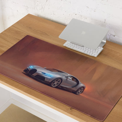 Silver bugatti chiron graphic printed on brown leather desk mat high precision xl gaming mousepad